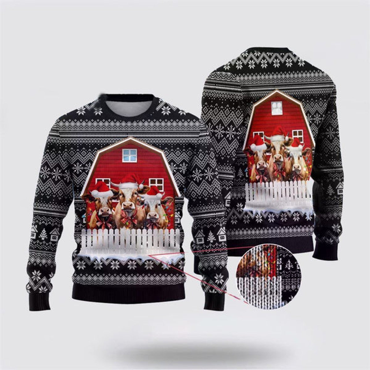 FUNSTUFFPRINT Cow Farm Ugly Christmas Sweater, Farm Sweater, Christmas Gift, Best Winter Outfit Christmas Ugly Sweater