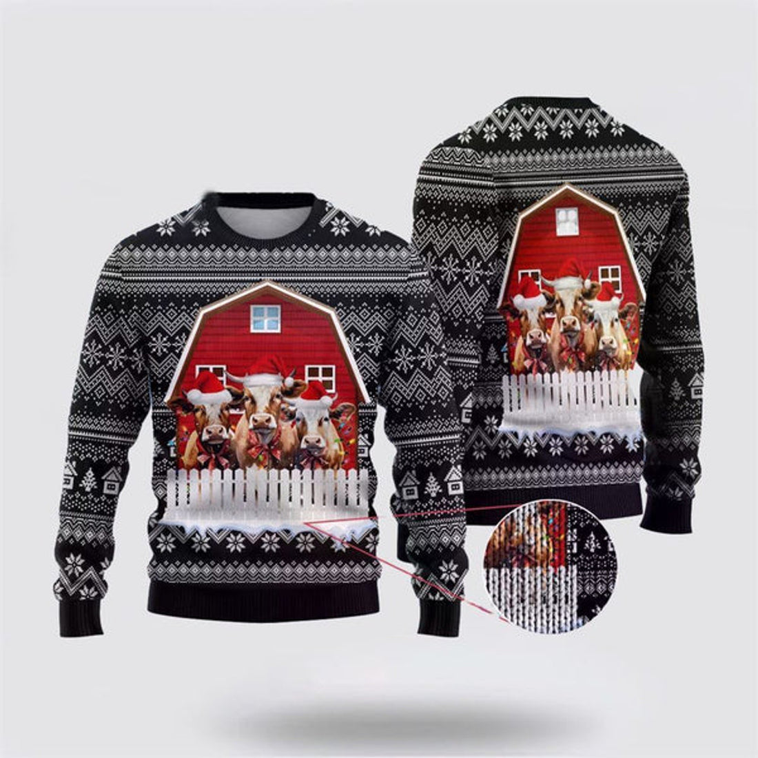 FUNSTUFFPRINT Cow Farm Ugly Christmas Sweater, Farm Sweater, Christmas Gift, Best Winter Outfit Christmas Ugly Sweater