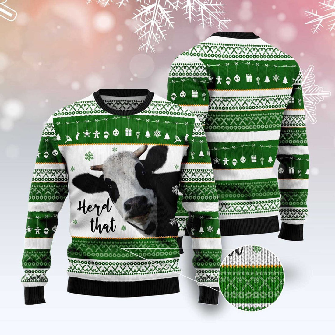 FUNSTUFFPRINT Cow Herd That Ugly Christmas Sweater, Christmas Sweater, Ugly Sweater, Funny Xmas Sweaters Ugly Sweater
