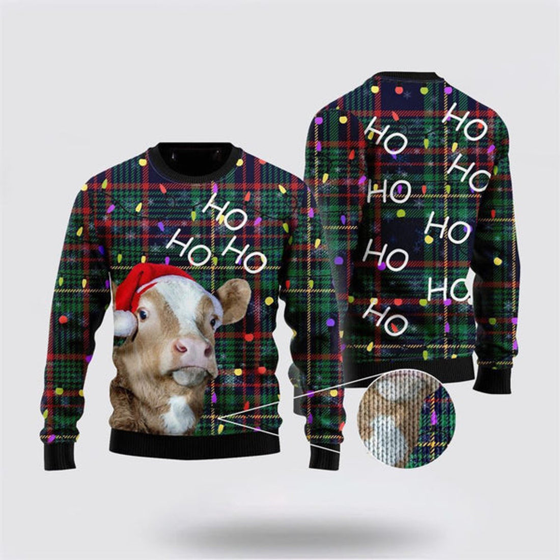 FUNSTUFFPRINT Cow, Hohoho Ugly Christmas Sweater, Farm Sweater, Christmas Gift, Best Winter Outfit Christmas Ugly Sweater