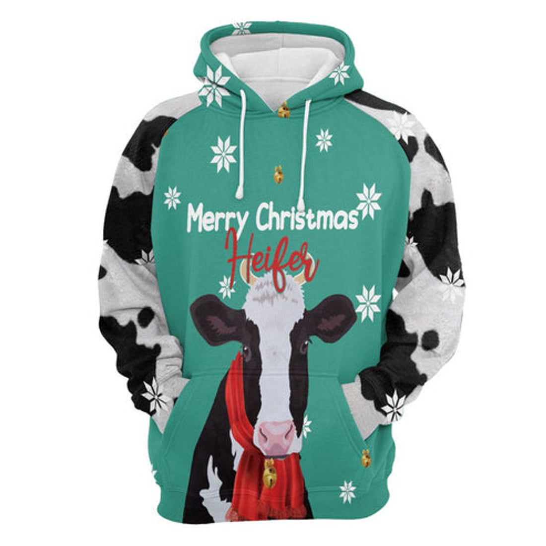 FUNSTUFFPRINT 3D Cow Merry Christmas Heifer All Over 3D Hoodie and Zip Hoodie