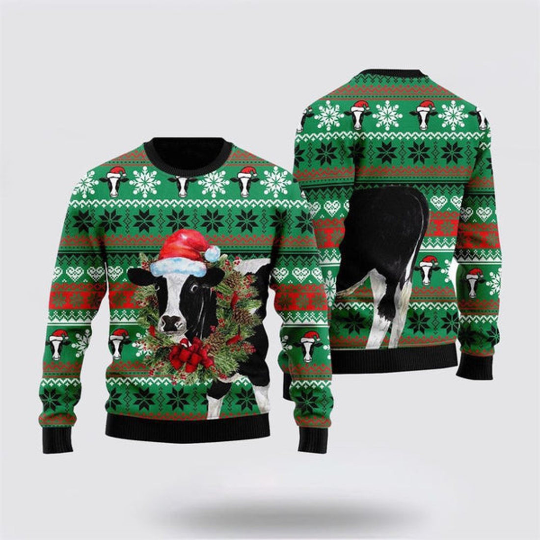 FUNSTUFFPRINT Cow Merry Christmas Ugly Christmas Sweater, Farm Sweater, Christmas Gift, Best Winter Outfit Christmas Ugly Sweater