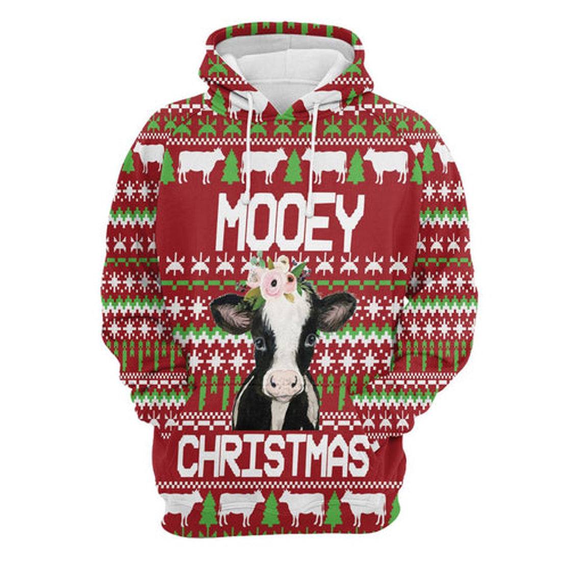 FUNSTUFFPRINT 3D Cow Mooey Christmas All Over 3D Hoodie and Zip Hoodie