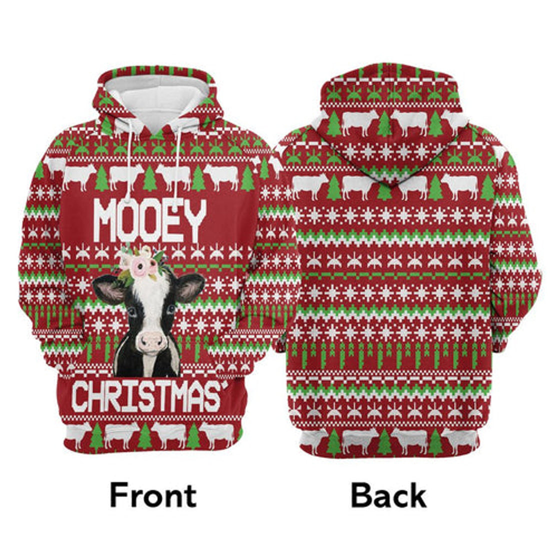 FUNSTUFFPRINT 3D Cow Mooey Christmas All Over 3D Hoodie and Zip Hoodie
