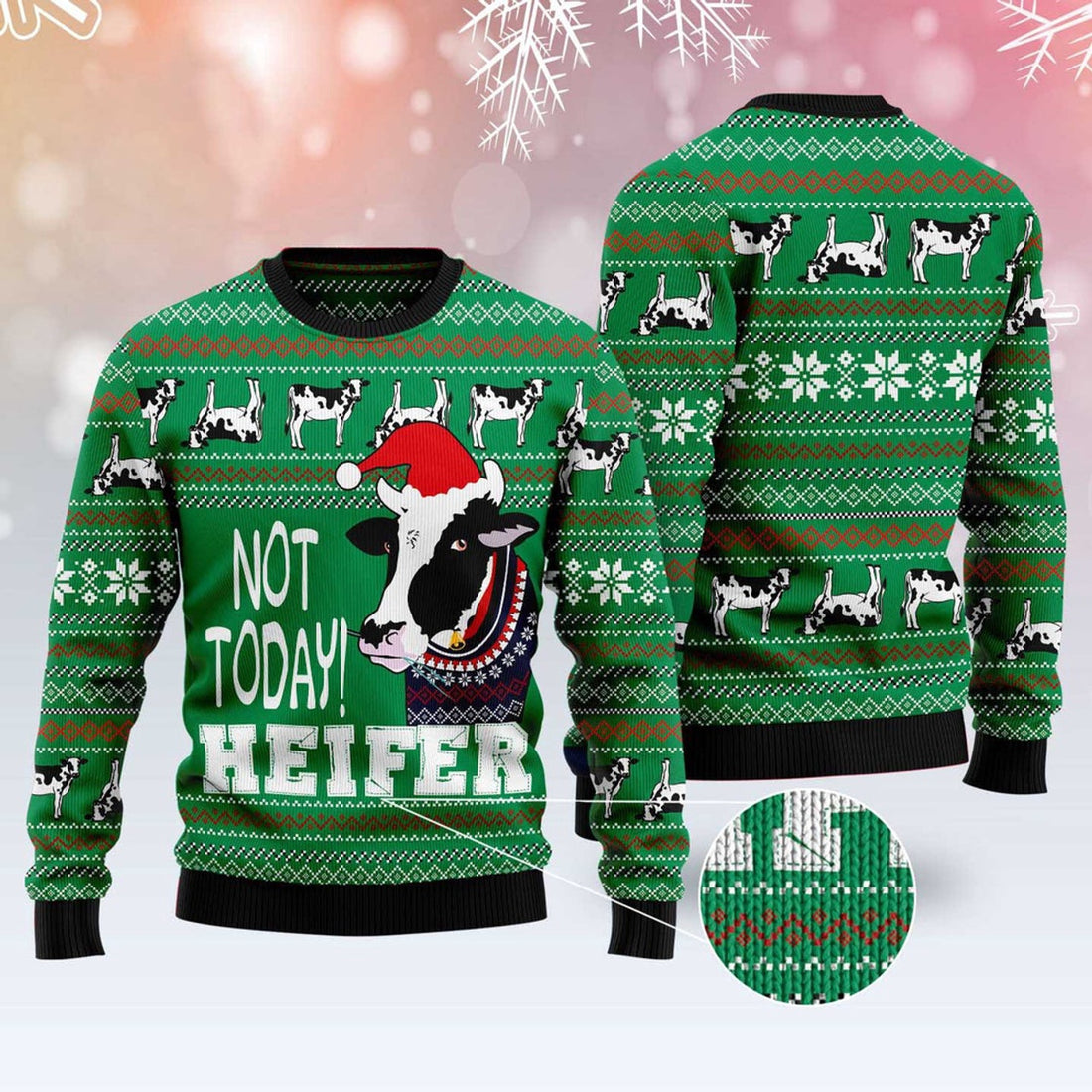 FUNSTUFFPRINT Cow Not Today Ugly Christmas Sweater, Christmas Sweater, Ugly Sweater, Funny Xmas Sweaters Ugly Sweater