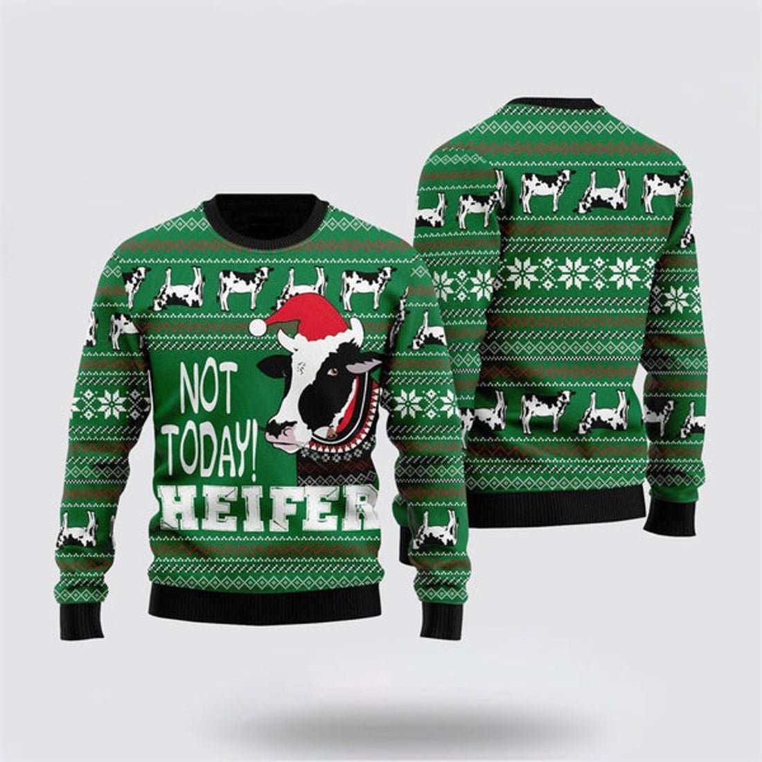 FUNSTUFFPRINT Cow Not Today Ugly Christmas Sweater, Farm Sweater, Christmas Gift, Best Winter Outfit Christmas Ugly Sweater