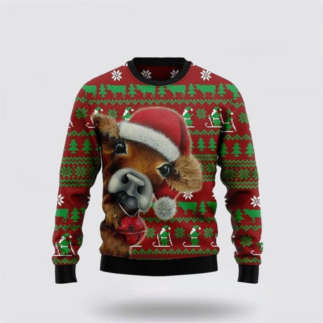 FUNSTUFFPRINT Cow Santa Funny Ugly Christmas Sweater, Farm Sweater, Christmas Gift, Best Winter Outfit Christmas Ugly Sweater