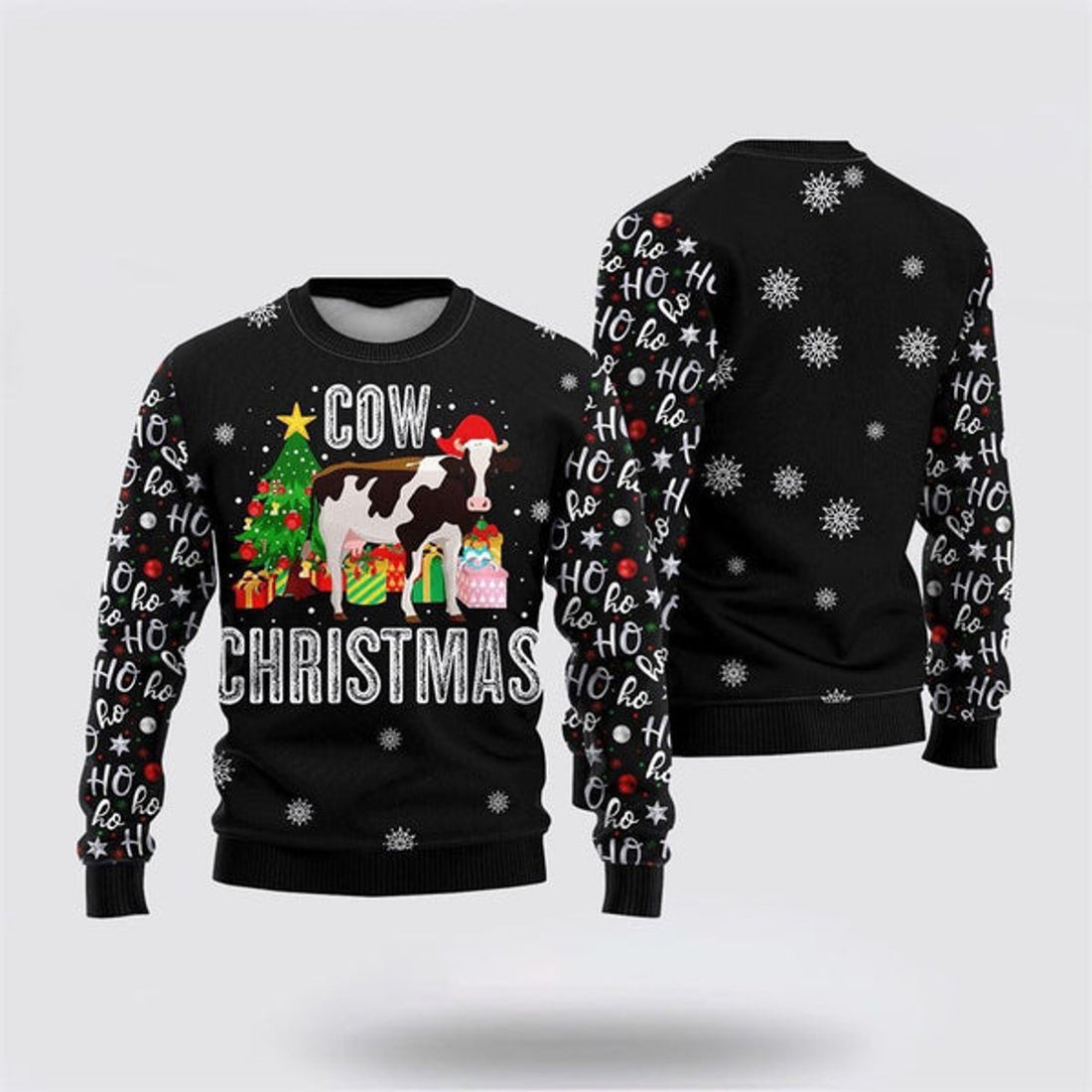 FUNSTUFFPRINT Cow Ugly Christmas Sweater, Farm Sweater, Christmas Gift, Best Winter Outfit Christmas Ugly Sweater