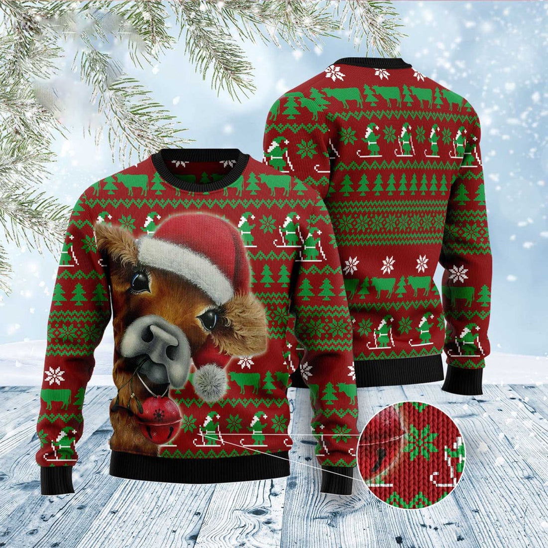 FUNSTUFFPRINT Cow Xmas Funny Ugly Christmas Sweater, Christmas Sweater, Ugly Sweater, Funny Xmas Sweaters Ugly Sweater