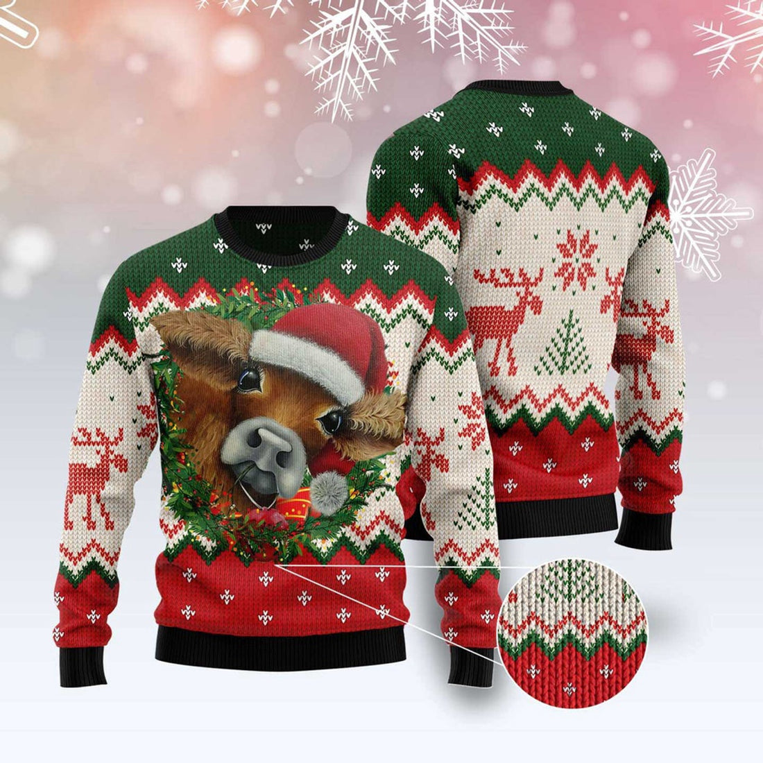FUNSTUFFPRINT Cow Xmas Ugly Christmas Sweater, Christmas Sweater, Ugly Sweater, Funny Xmas Sweaters Ugly Sweater