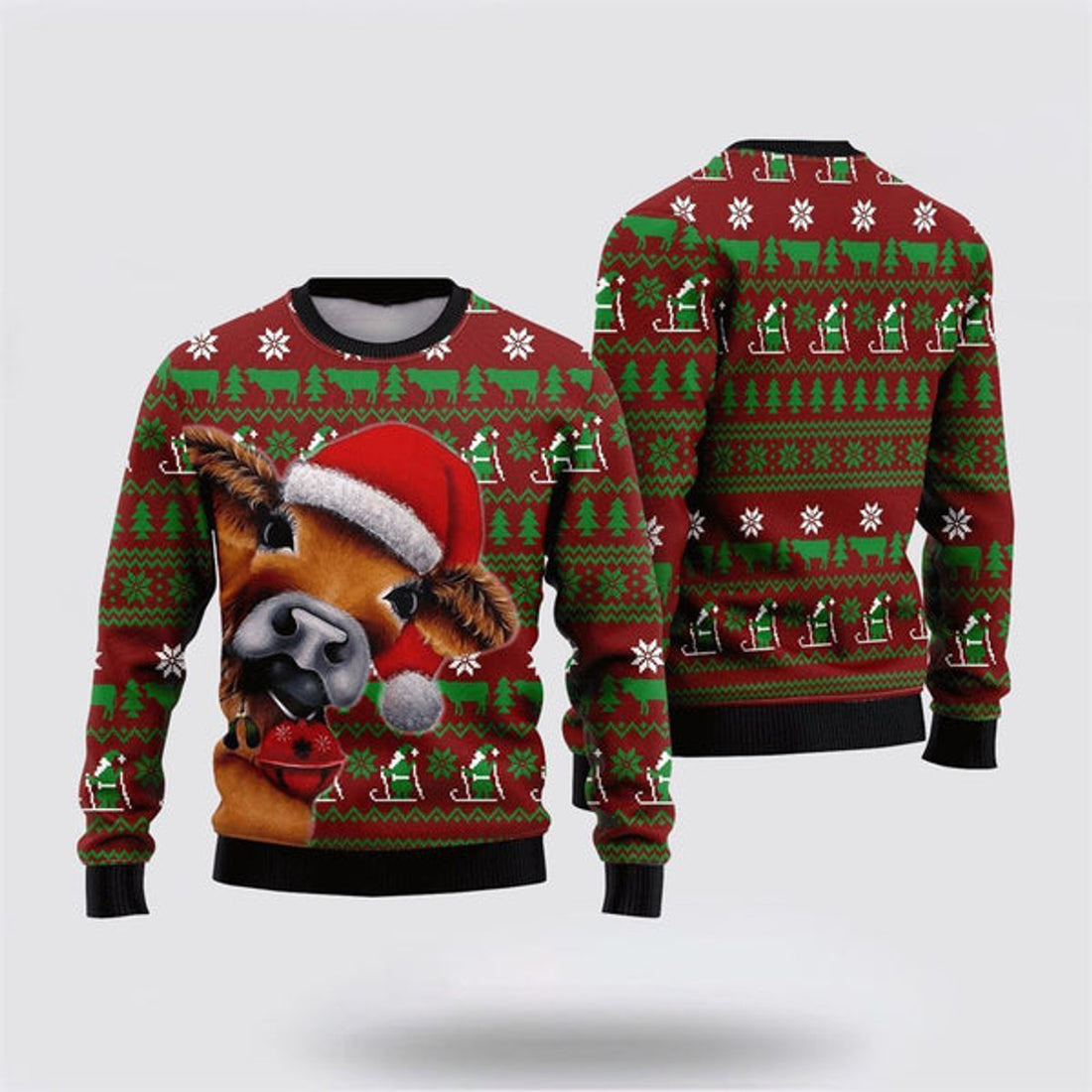 FUNSTUFFPRINT Cow Xmas Ugly Christmas Sweater, Farm Sweater, Christmas Gift, Best Winter Outfit Christmas Ugly Sweater