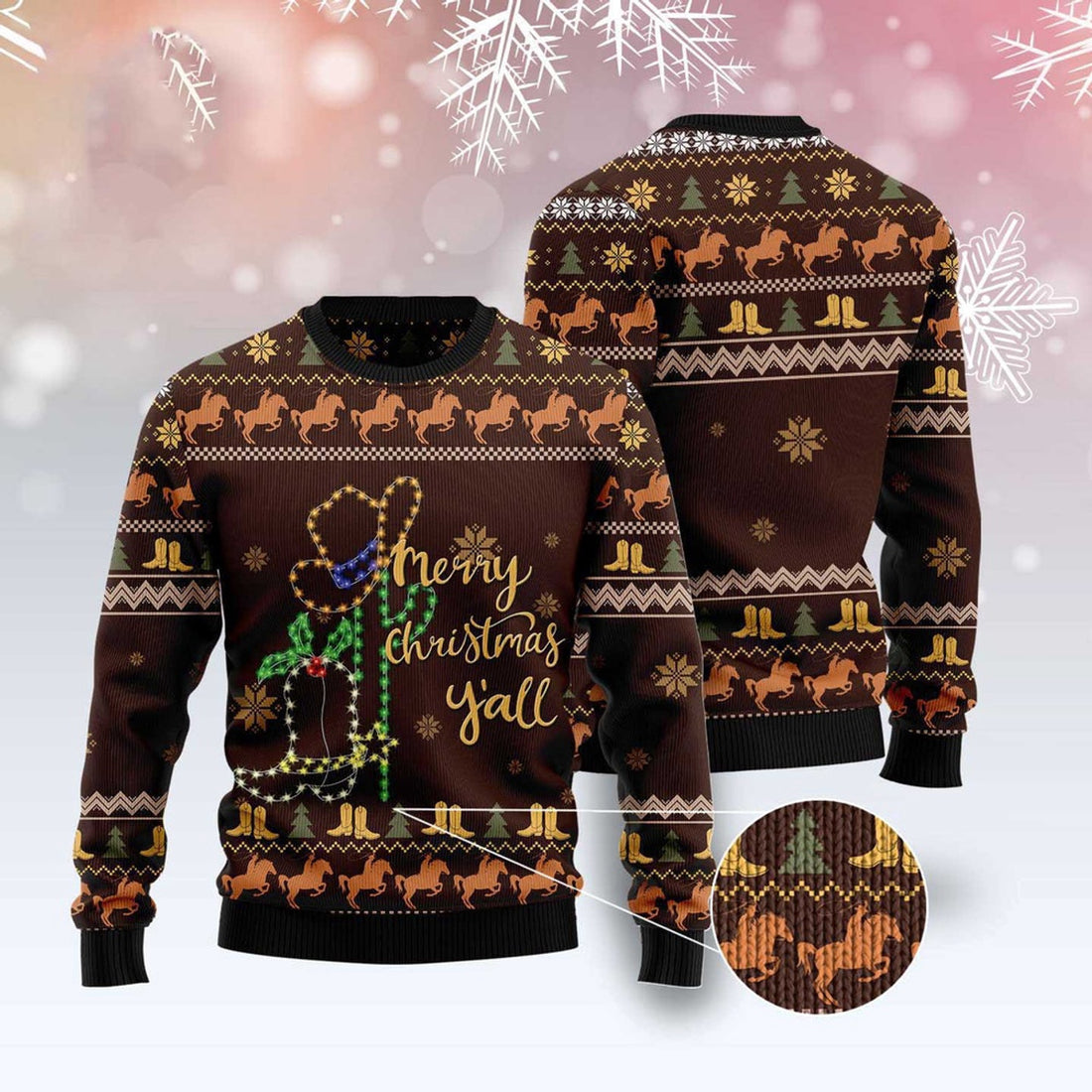 FUNSTUFFPRINT Cowboy Boots Christmas Ugly Christmas Sweater, Christmas Sweater, Ugly Sweater, Funny Xmas Sweaters Ugly Sweater