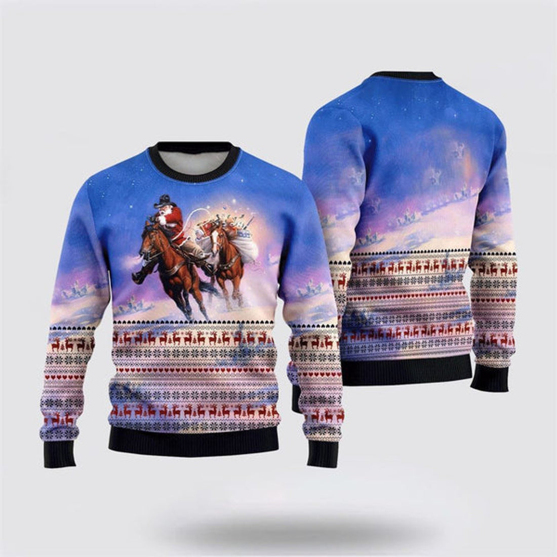 FUNSTUFFPRINT Cowboy Santa Claus Ugly Christmas Sweater, Farm Sweater, Christmas Gift, Best Winter Outfit Christmas Ugly Sweater