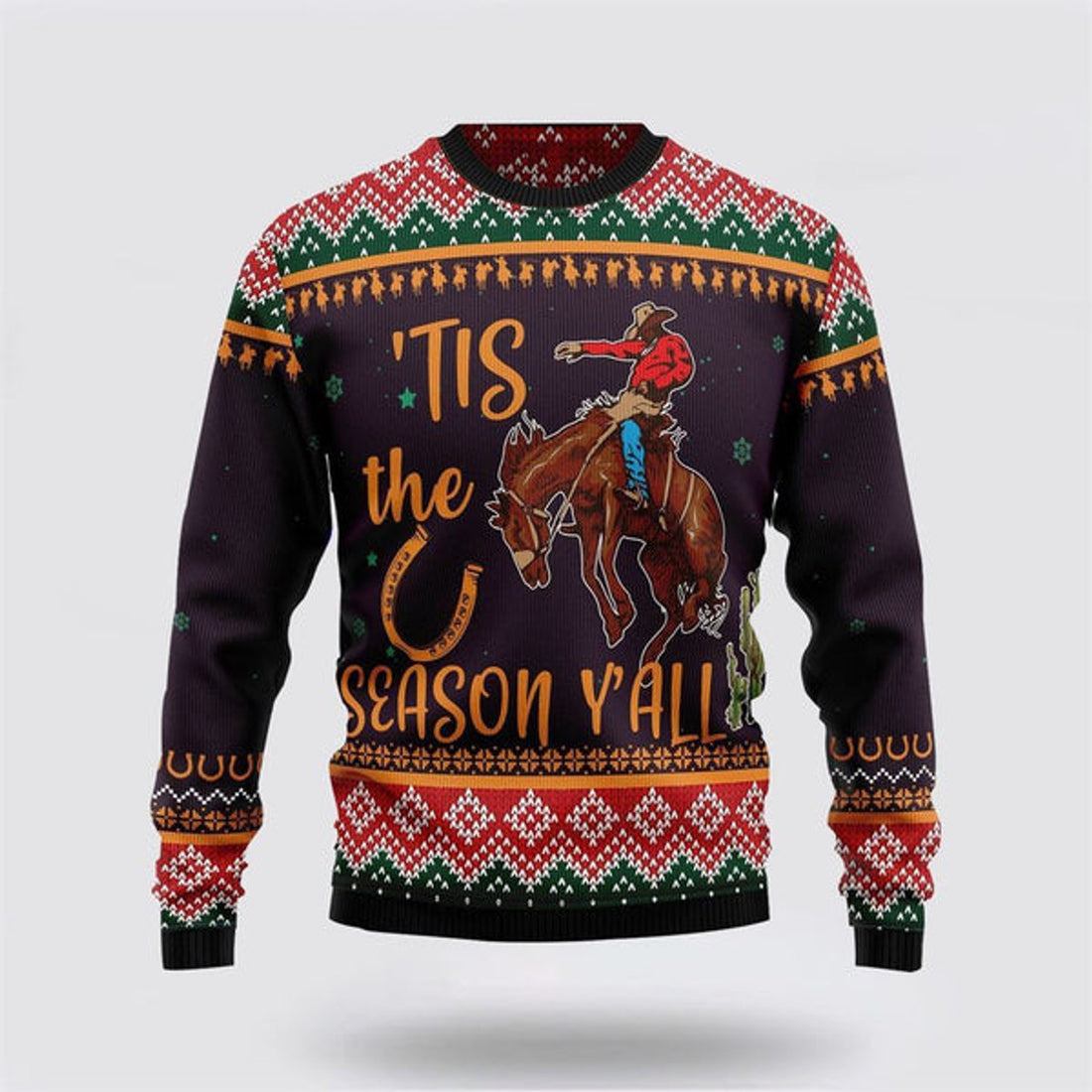 FUNSTUFFPRINT Cowboy Season Christmas Pattern Ugly Christmas Sweater, Farm Sweater, Christmas Gift, Best Winter Outfit Christmas Ugly Sweater