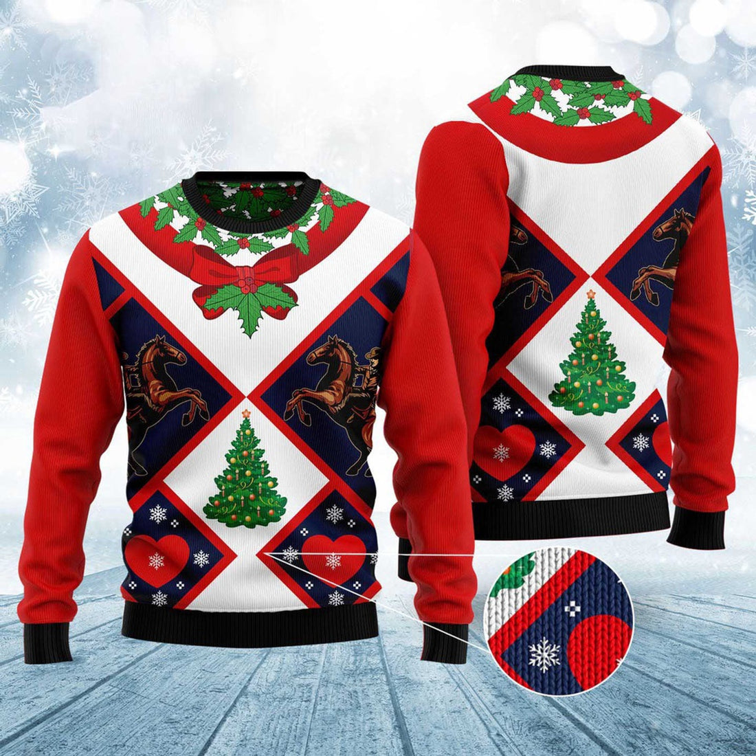 FUNSTUFFPRINT Cowboy Ugly Christmas Sweater, Christmas Sweater, Ugly Sweater, Funny Xmas Sweaters Ugly Sweater