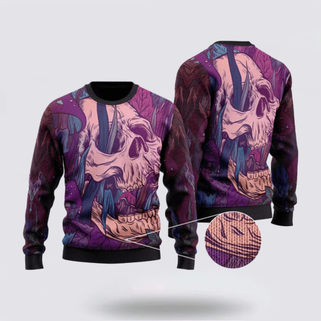 FUNSTUFFPRINT Cozy Skull Wool Christmas Ugly Sweater - Christmas Gifts For Frends Ugly Sweater