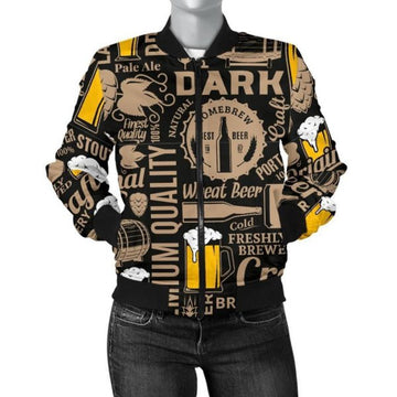 FUNSTUFFPRINT Craft Beer Print Pattern Women Casual 3D Bomber Jacket