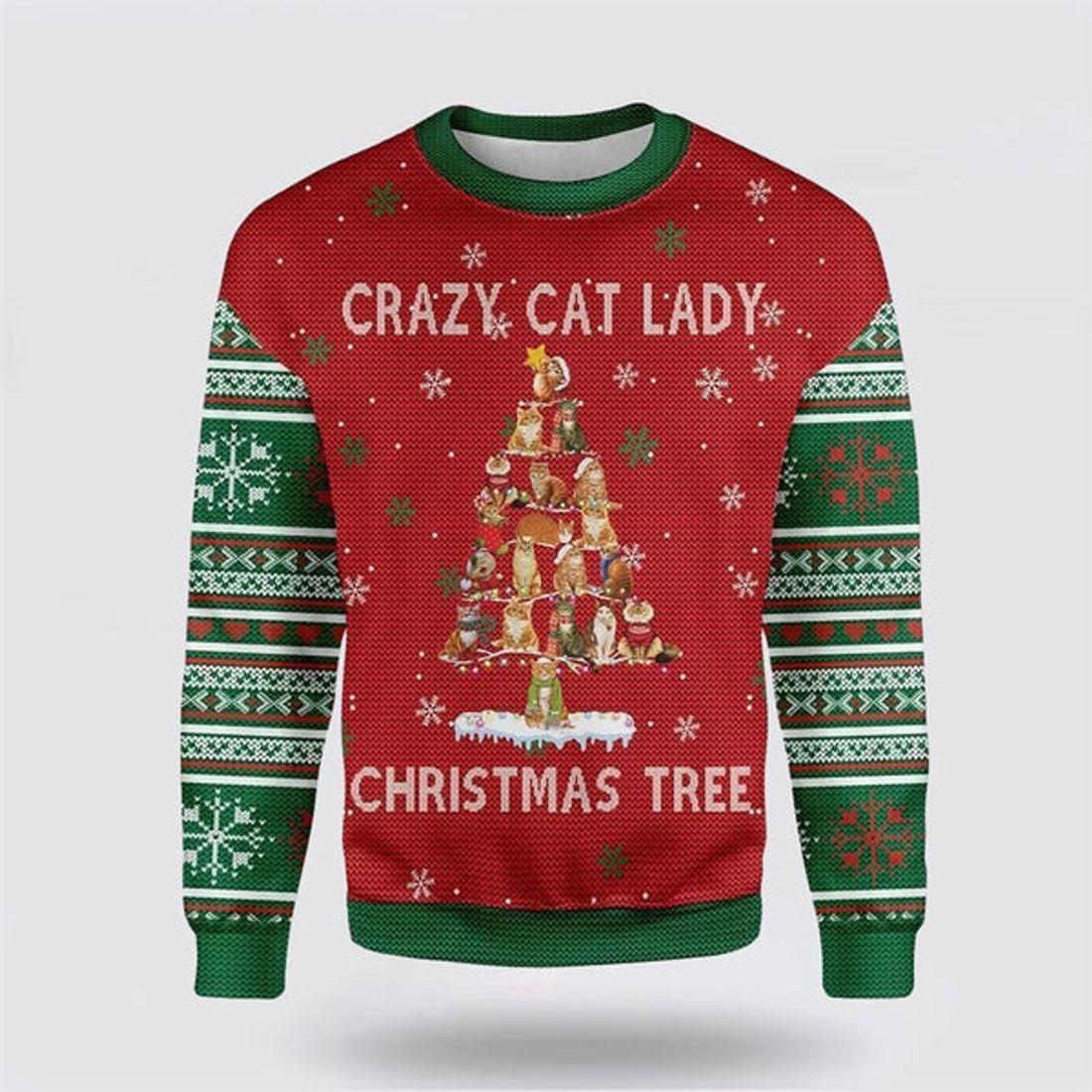 FUNSTUFFPRINT Crazy Cat Lady Christmas Tree Ugly Christmas Sweater For Men And Women, Best Gift For Christmas, Christmas Fashion Winter  Ugly  Sweater
