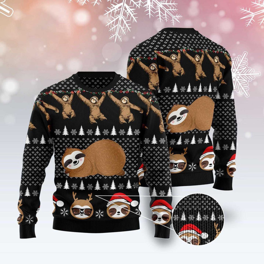 FUNSTUFFPRINT Crazy Sloth Ugly Christmas Sweater, Christmas Sweater, Ugly Sweater, Funny Xmas Sweaters Ugly Sweater
