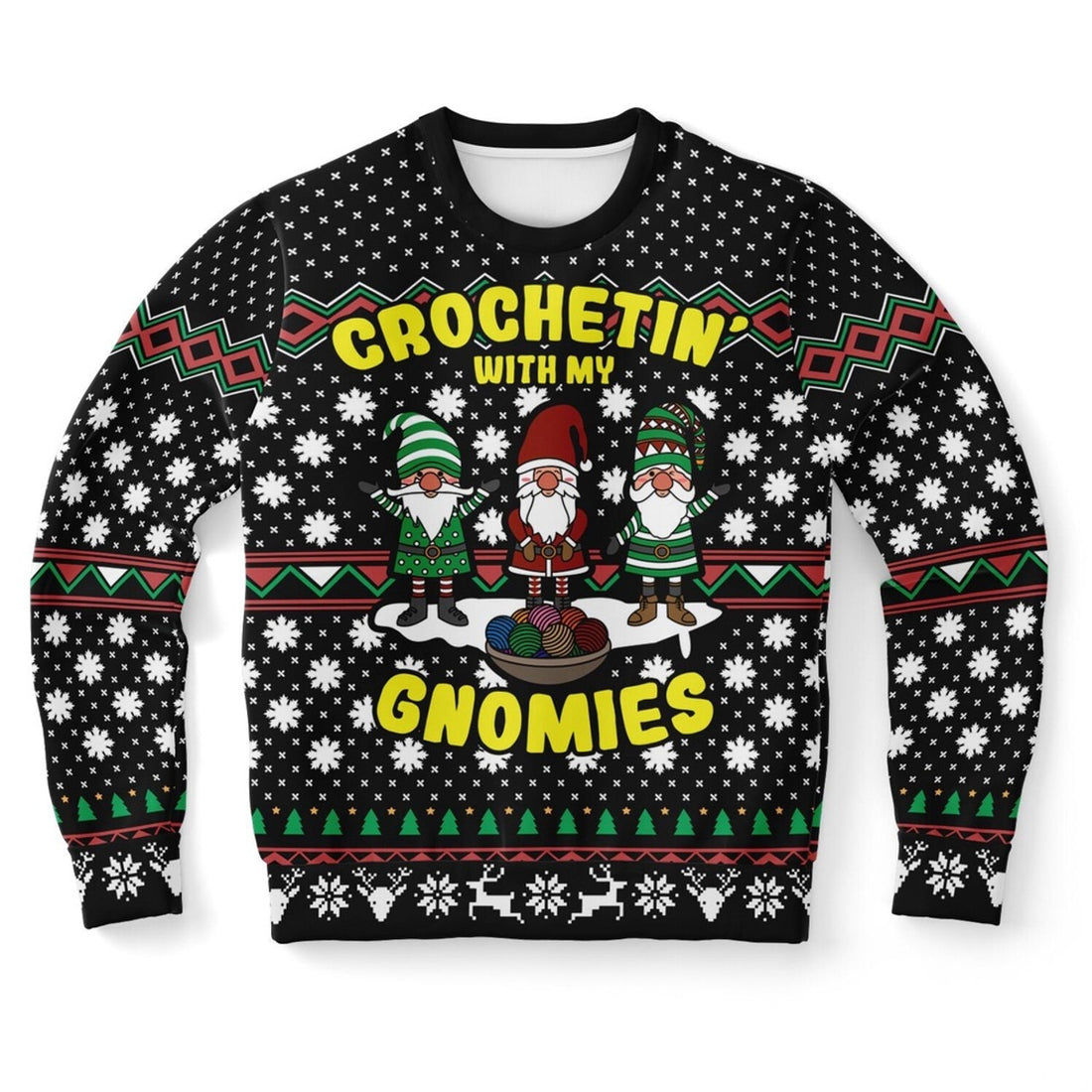 FUNSTUFFPRINT Crochetin' with my Gnomies Ugly Christmas Sweater, Christmas Sweater, Ugly Sweater, Funny Xmas Sweaters Ugly Sweater