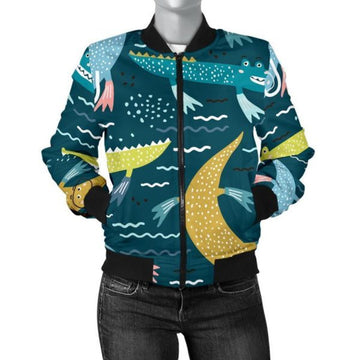 FUNSTUFFPRINT Crocodile Cartoon Pattern Print Women Casual 3D Bomber Jacket