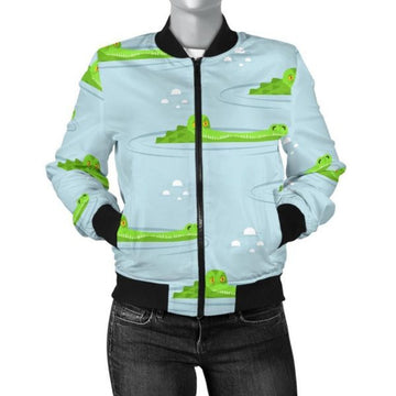 FUNSTUFFPRINT Crocodile Cartoon Print Pattern Women Casual 3D Bomber Jacket