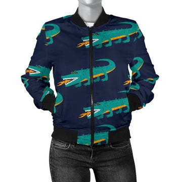 FUNSTUFFPRINT Crocodile Pattern Print Women Casual 3D Bomber Jacket