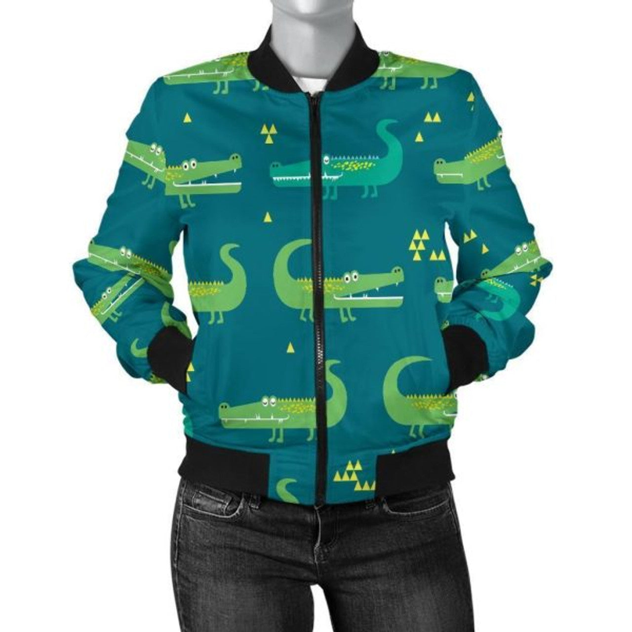 FUNSTUFFPRINT Crocodile Print Pattern Women Casual 3D Bomber Jacket
