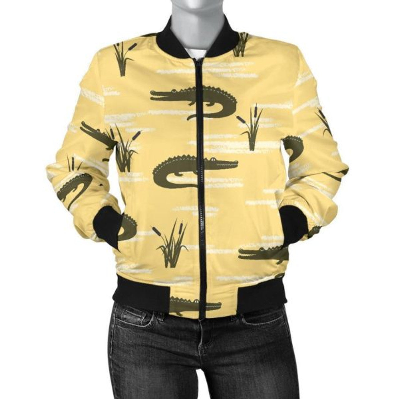 FUNSTUFFPRINT Crocodile River Print Pattern Women Casual 3D Bomber Jacket