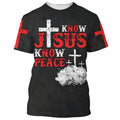 FUNSTUFFPRINT Cross Know Jesus Know Peace 3D All Over Printed Shirt for Men and Women 3D T-shirt