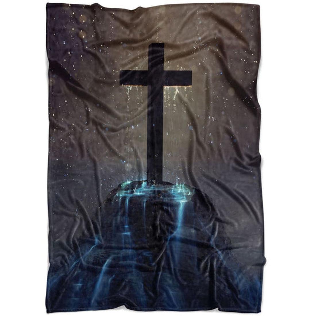 FUNSTUFFPRINT Cross On The Hill Fleece Blanket - Christian Blanket - Bible Verse Blanket
