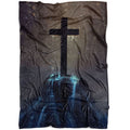 FUNSTUFFPRINT Cross On The Hill Fleece Blanket - Christian Blanket - Bible Verse Blanket