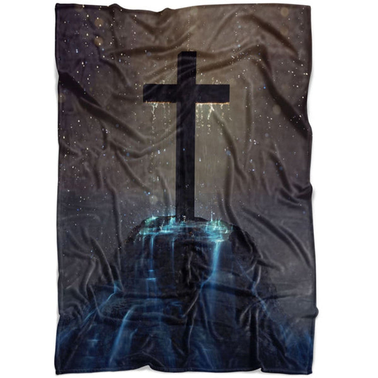 FUNSTUFFPRINT Cross On The Hill Fleece Blanket - Christian Blanket - Bible Verse Blanket