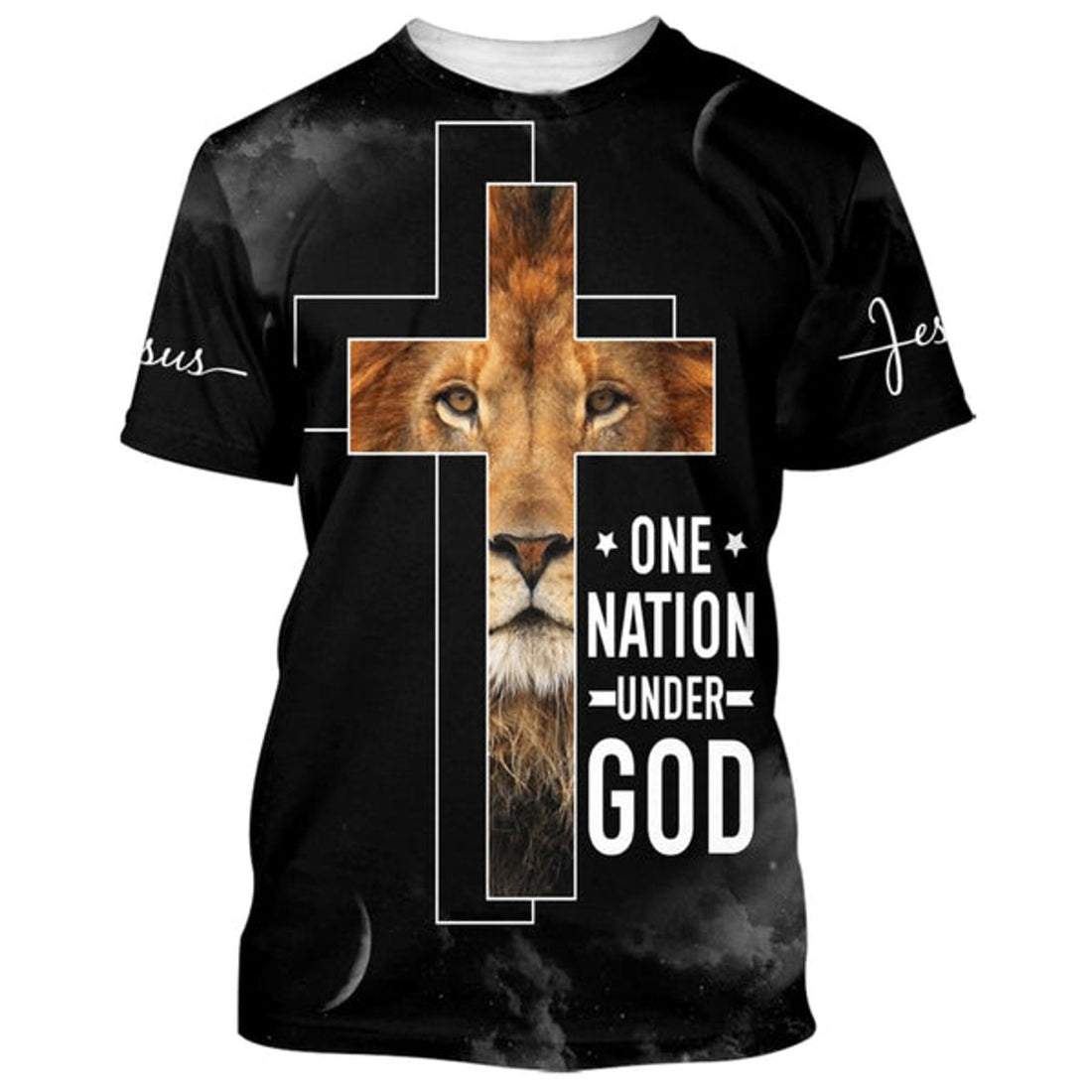 FUNSTUFFPRINT Cross The Lion Of Judah Shirts - One Nation Under God Christian 3D T-shirt