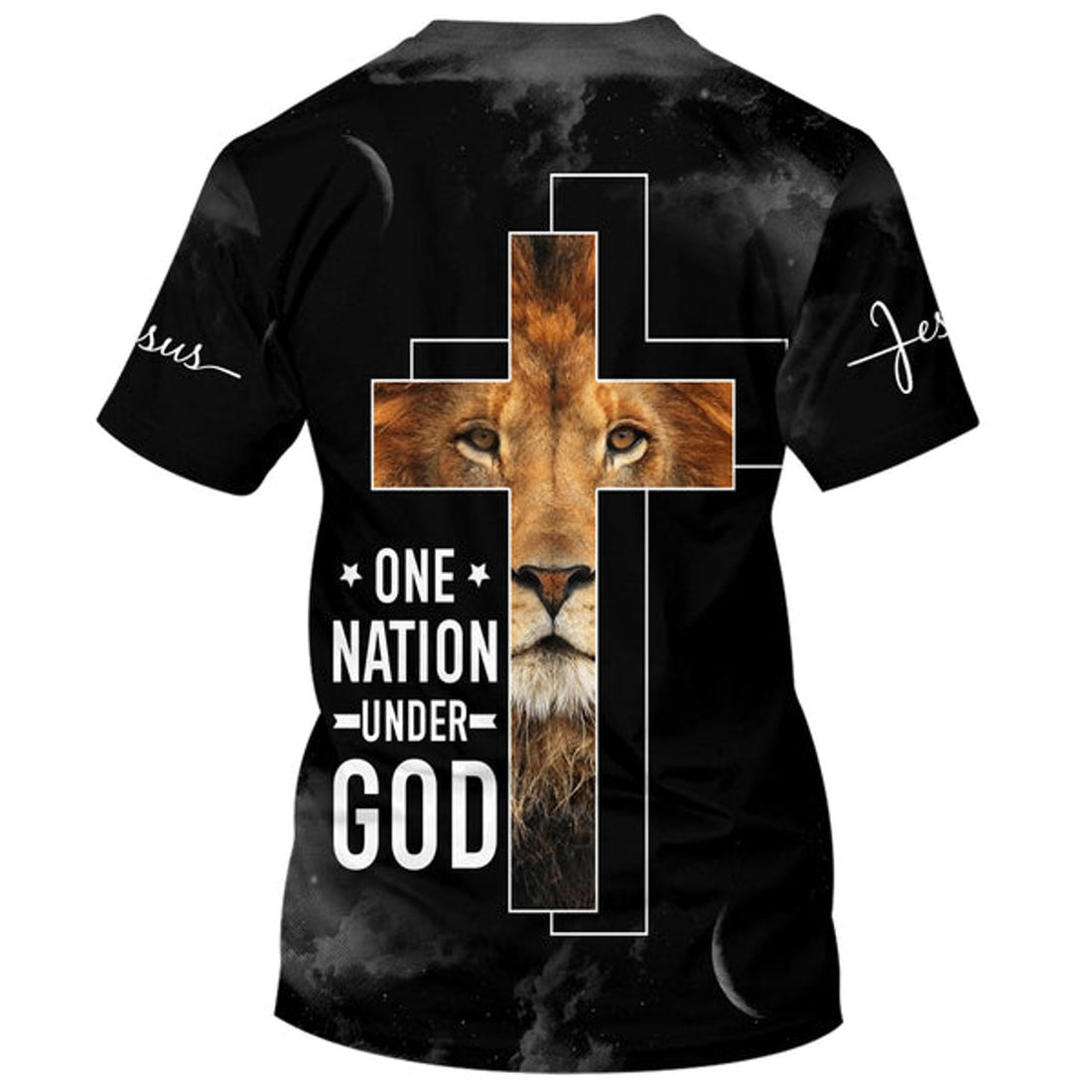 FUNSTUFFPRINT Cross The Lion Of Judah Shirts - One Nation Under God Christian 3D T-shirt