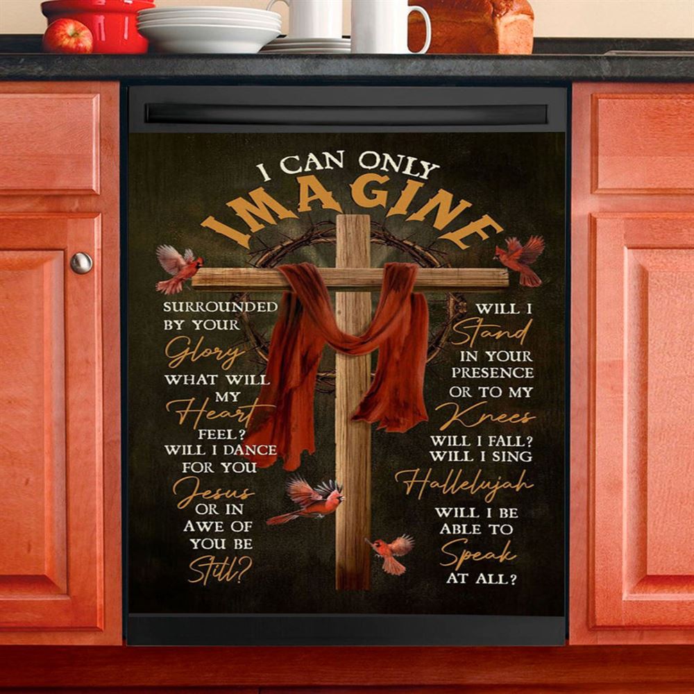 Cross With Red Cloth I Can Only Imagine Dishwasher Cover, Christian Dishwasher Magnet Cover, Religious Kitchen Decor
