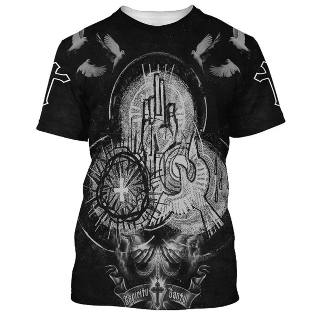 FUNSTUFFPRINT Cross With Rose Christian 3D T-shirt