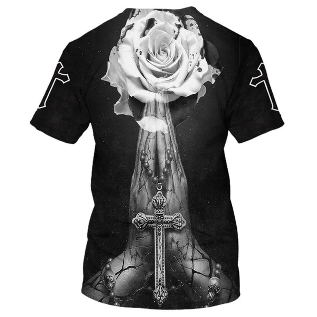 FUNSTUFFPRINT Cross With Rose Christian 3D T-shirt