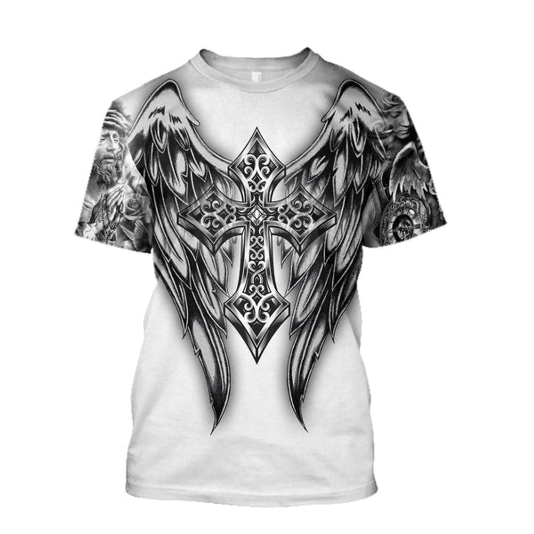 FUNSTUFFPRINT Cross With Wings Jesus Shirts - Christian 3D T-shirt