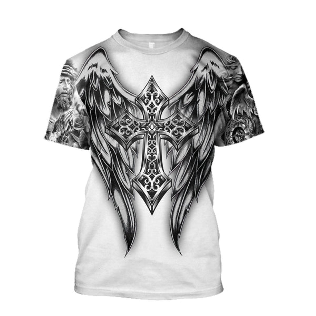 FUNSTUFFPRINT Cross With Wings Jesus Shirts - Christian 3D T-shirt