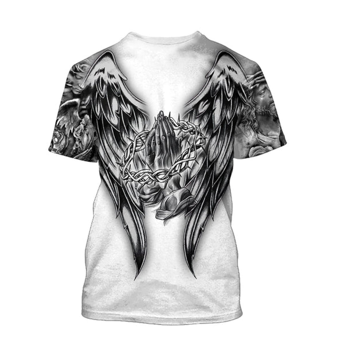 FUNSTUFFPRINT Cross With Wings Jesus Shirts - Christian 3D T-shirt