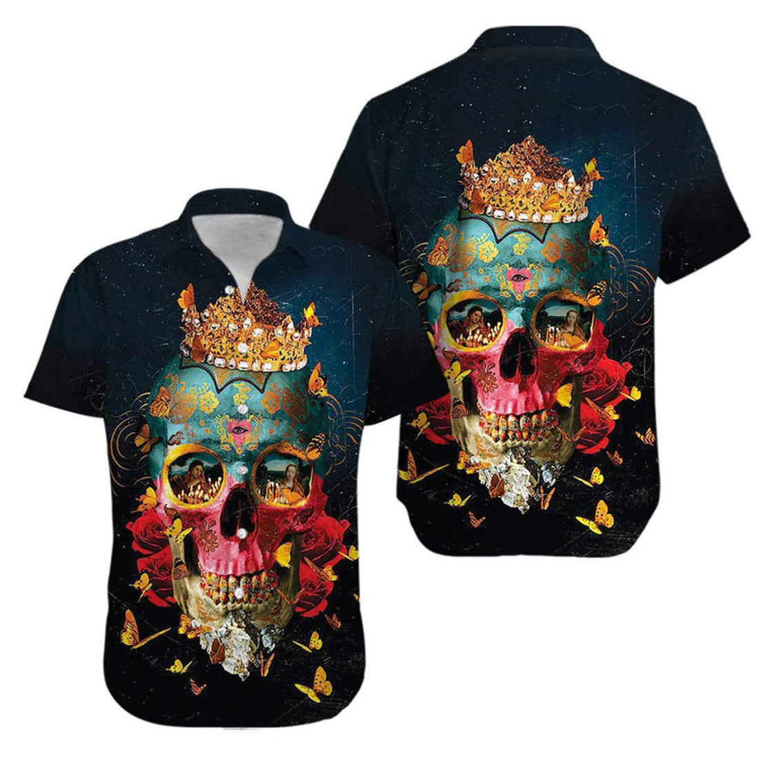 Chief Skull Motorcycle Unisex Hawaiian Shirt For Men & Women, Skull Flower Hawaiian Aloha Shirt