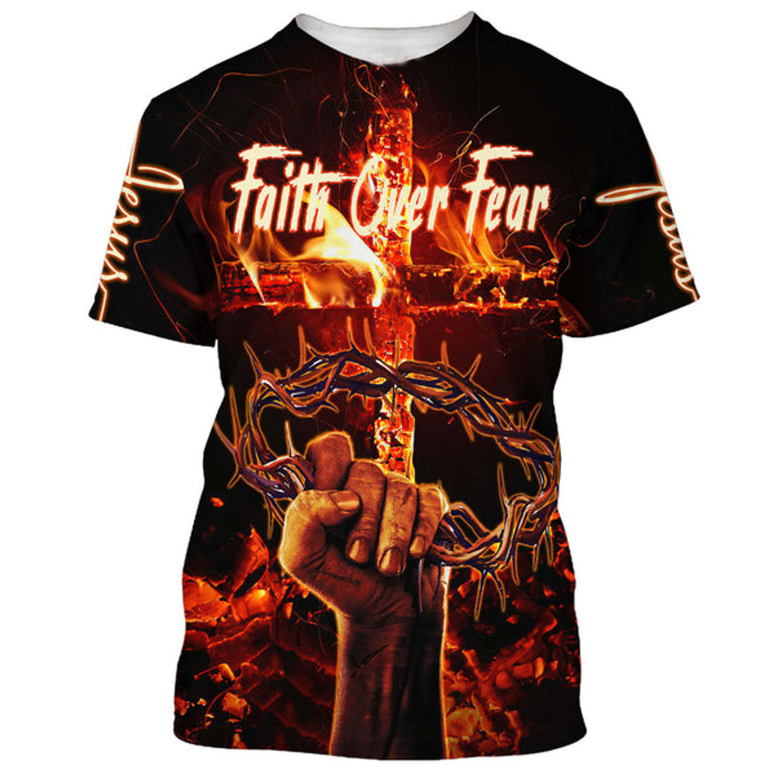 FUNSTUFFPRINT Crown Of Thorns Jesus ChrisT-Shirts - Faith Over Fear 3D All Over Printed Shirt for Men and Women 3D T-shirt