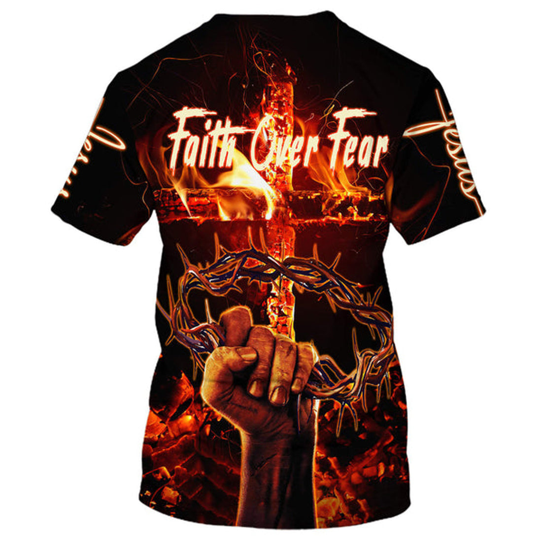 FUNSTUFFPRINT Crown Of Thorns Jesus ChrisT-Shirts - Faith Over Fear 3D All Over Printed Shirt for Men and Women 3D T-shirt