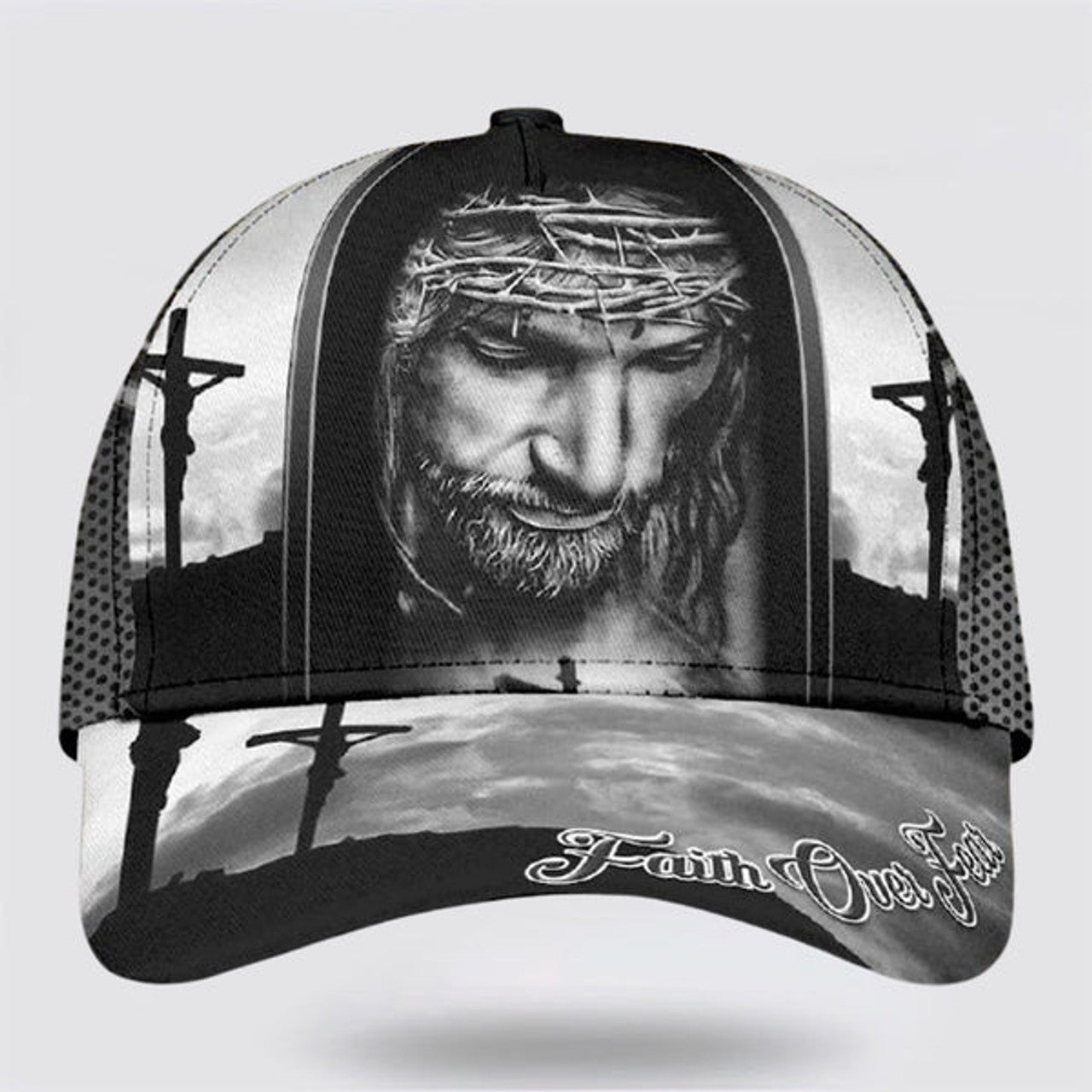 FUNSTUFFPRINT Crucifixion Of Jesus Faith Over Fear Baseball Cap - Christian Hats for Men and Women