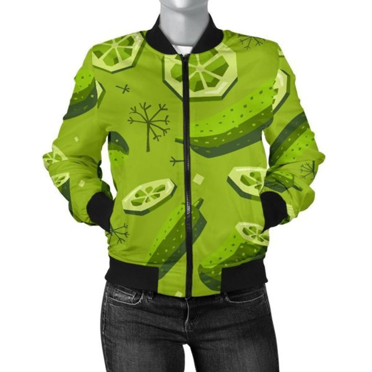 FUNSTUFFPRINT Cucumber Pickle Pattern Print Women Casual 3D Bomber Jacket