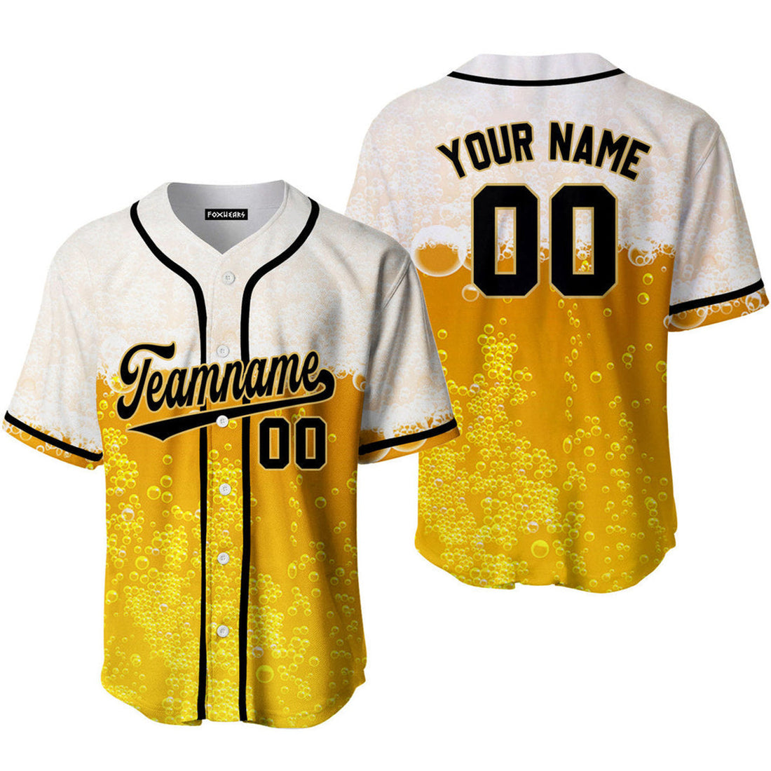 Custom Beer Bubbles Pattern On Black Custom Baseball Jerseys For Men & Women