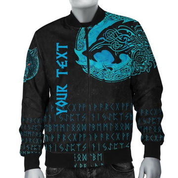 FUNSTUFFPRINT Custom Bomber Jacket - Fenrir Wolf Cyan 3D Bomber Jacket