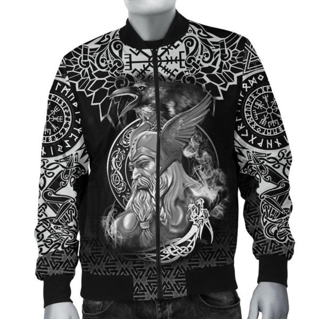 FUNSTUFFPRINT Custom Bomber Jacket - Odin And Raven Tattoo 3D Bomber Jacket