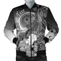 FUNSTUFFPRINT Custom Chuuk Men's Bomber Jacket - Humpback Whale with Tropical Flowers (White)- 3D Bomber Jacket